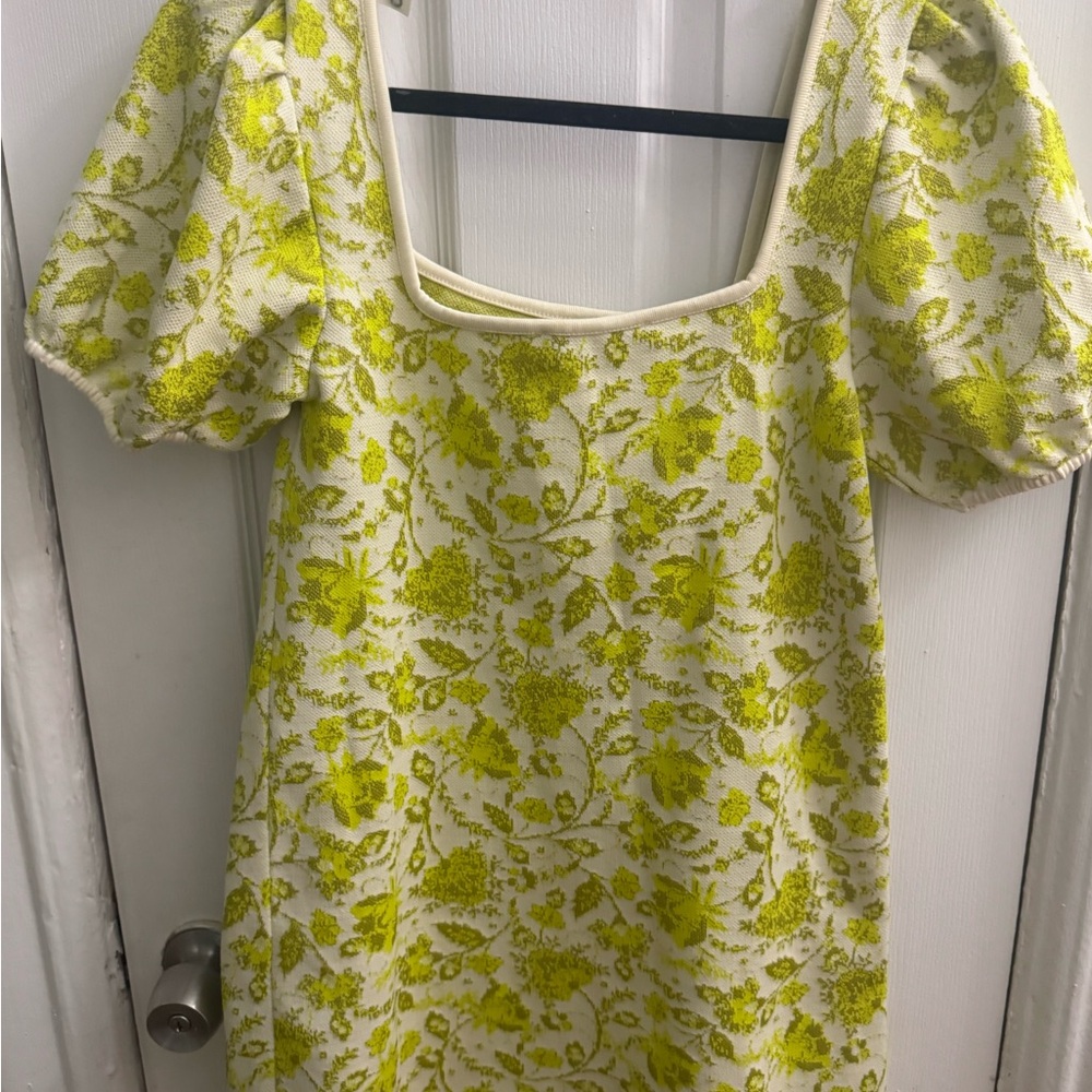 Zara Floral Puff Sleeve Dress - Yellow and Cream